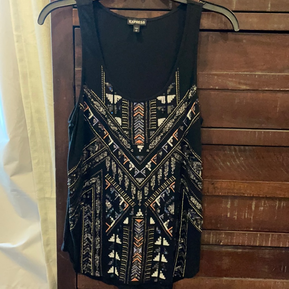 EUC Express Aztec pattern sequin tank size small